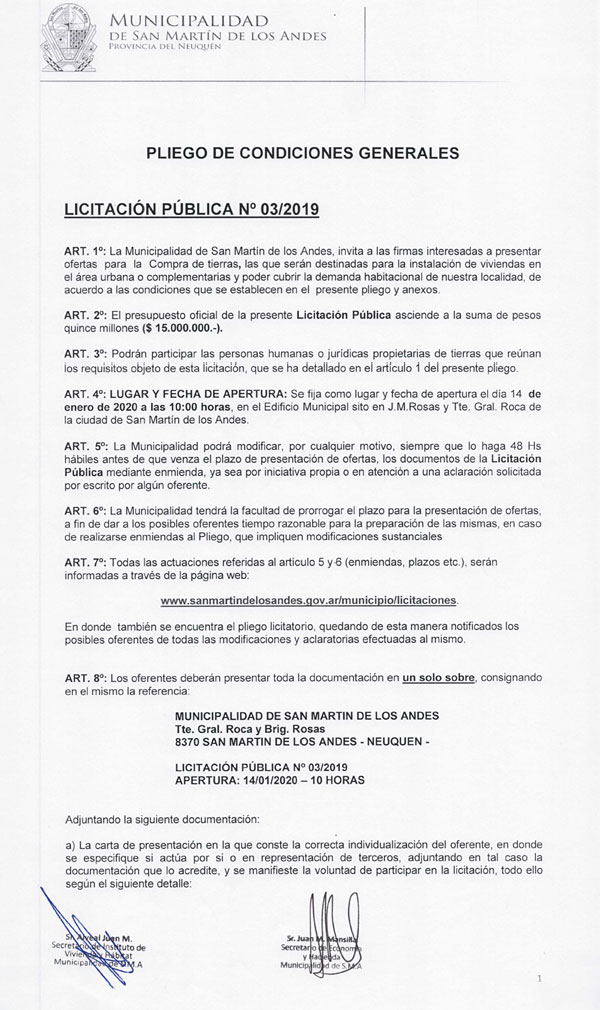 Licitación Pública N° 3 - 2019 - Compra de Tierras Licitación Pública N° 3 - 2019 - Compra de Tierras